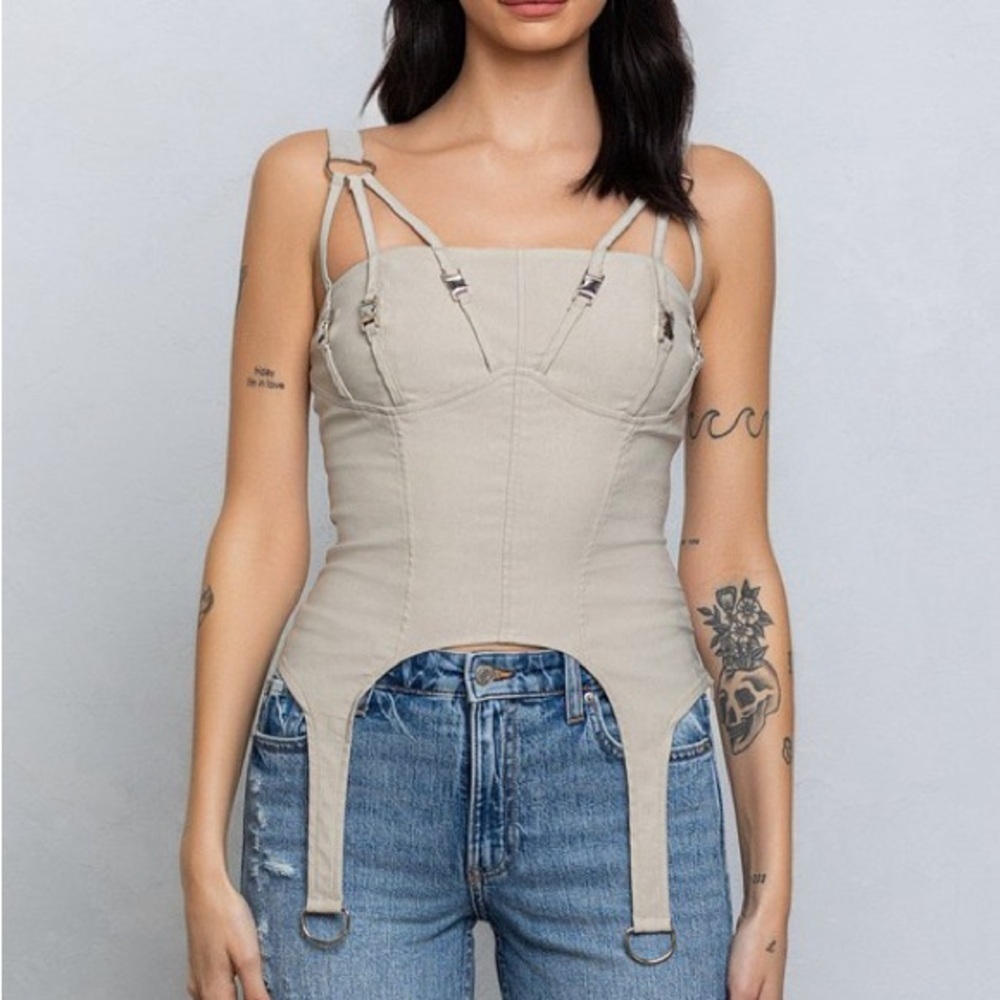 Stylish Beige Strappy Women's Top - Picture 1 of 2